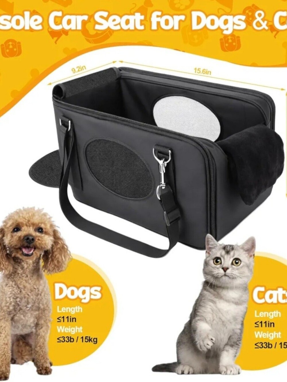 New 3 In 1 Center Console Small Pet Car Seat/Portable Carrier - Picture 4 of 9